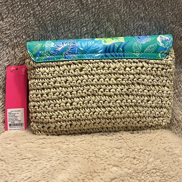 LILLY PULITZER Botanical Garden Straw Crossbody Flutter Clutch - Picture 7 of 17